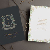 Carte De Remerciements Aquarelle Florale Crest Monogramme Mariage plat