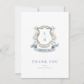 Carte De Remerciements Aquarelle Florale Crest Monogramme Mariage plat (Devant)
