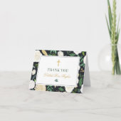 Carte De Remerciements Aquarelle florale d'or noir Première communion (Devant)