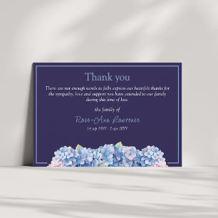 Carte De Remerciements Aquarelle florale hydrangea bleu funéraire