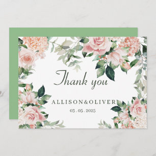 Carte De Remerciements Aquarelle florale rose