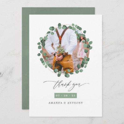 Carte De Remerciements Aquarelle Forêt verdure Eucalyptus Mariage (Devant / Derrière)