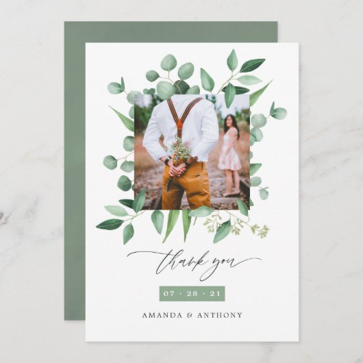 Carte De Remerciements Aquarelle Forêt verdure Eucalyptus Mariage (Devant / Derrière)