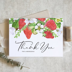 Carte De Remerciements Aquarelle Fraises Plat botanique