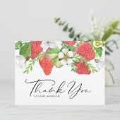 Carte De Remerciements Aquarelle Framboise et fleurs Graduation (Debout devant)