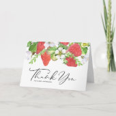 Carte De Remerciements Aquarelle Framboise et fleurs Graduation (Devant)