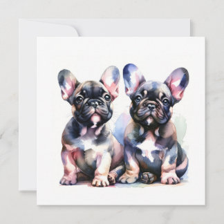 Carte De Remerciements Aquarelle French Bulldog mignon chiots