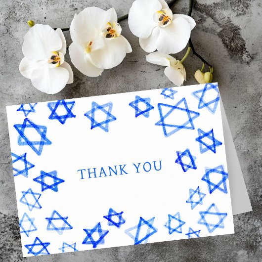 Carte De Remerciements Aquarelle Fun Blue Star de David Bar Bat mitzvah