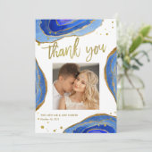 Carte De Remerciements Aquarelle Geode bleu avec la photo l'épousant de (Debout devant)