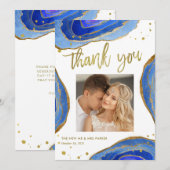 Carte De Remerciements Aquarelle Geode bleu avec la photo l'épousant de (Devant / Derrière)