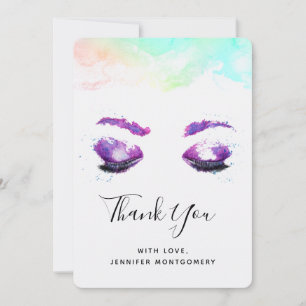 Carte De Remerciements Aquarelle glamour aux yeux et aux bouillons pourpr