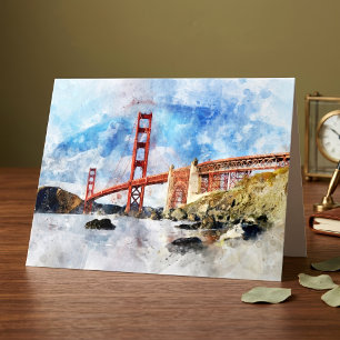 Carte De Remerciements Aquarelle Golden Gate Bridge à San Francisco