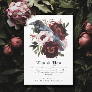 Carte De Remerciements Aquarelle gothique romantique Corbeau Mariage flor