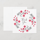 Carte De Remerciements Aquarelle gris rouge Fleur Wreath (Devant / Derrière)