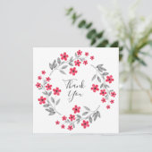 Carte De Remerciements Aquarelle gris rouge Fleur Wreath (Debout devant)