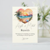 Carte De Remerciements Aquarelle Hawaii Beach Sunset Heart Mariage (Debout devant)