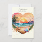 Carte De Remerciements Aquarelle Hawaii Beach Sunset Heart Mariage (Dos)