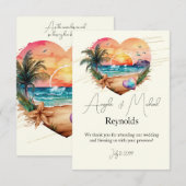 Carte De Remerciements Aquarelle Hawaii Beach Sunset Heart Mariage (Devant / Derrière)
