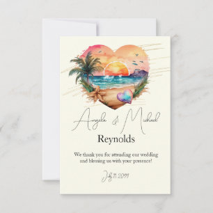 Carte De Remerciements Aquarelle Hawaii Beach Sunset Heart Mariage
