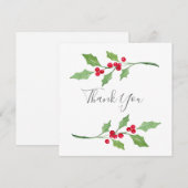 Carte De Remerciements Aquarelle Holly Sprigs (Devant / Derrière)