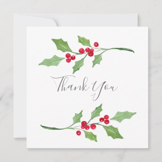 Carte De Remerciements Aquarelle Holly Sprigs (Devant)