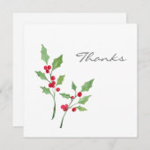 Carte De Remerciements Aquarelle Holly Sprigs (Devant / Derrière)