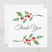Carte De Remerciements Aquarelle Holly Sprigs (Devant / Derrière)