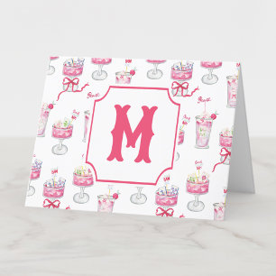 Carte De Remerciements Aquarelle Hot Pink Mahjong Cocktails