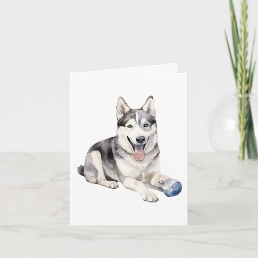 Carte De Remerciements Aquarelle Husky Chien (Devant)