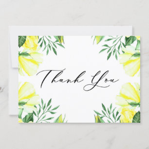 Carte De Remerciements Aquarelle jaune Roses et pivoines