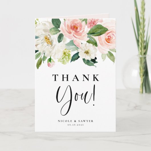 Carte De Remerciements Aquarelle Joli Mariage de fleurs de jardin (Devant)