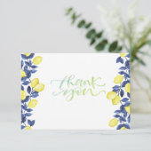 Carte De Remerciements Aquarelle Lemons Bleu Méditerranée (Debout devant)