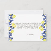 Carte De Remerciements Aquarelle Lemons Bleu Méditerranée (Dos)