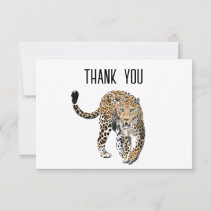 Carte De Remerciements aquarelle léopard jungle chat animal peint vert