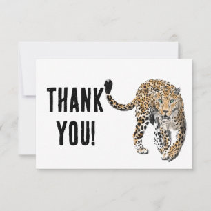 Carte De Remerciements aquarelle léopard jungle chat animal peint vert