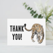 Carte De Remerciements aquarelle léopard jungle chat peint vert animal (Debout devant)