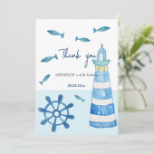 Carte De Remerciements Aquarelle Lighthouse Beach Peinte à la main (Debout devant)
