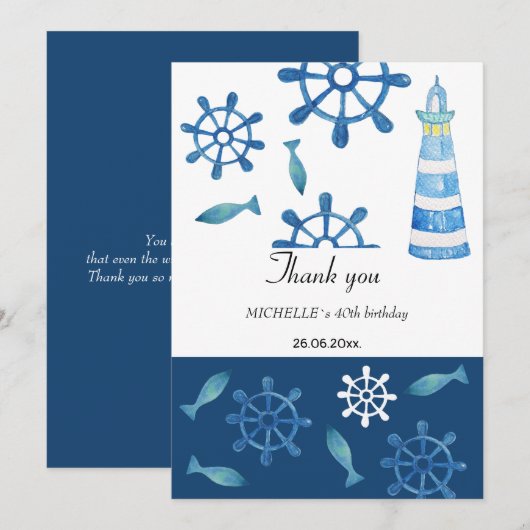 Carte De Remerciements Aquarelle Lighthouse Beach Peinte à la main (Devant / Derrière)