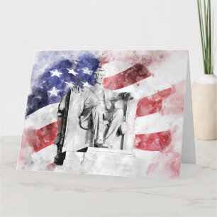 Carte De Remerciements Aquarelle Lincoln Memorial avec drapeau américain