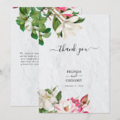 Carte De Remerciements Aquarelle Magnolia Fleurs Mariage (Devant / Derrière)