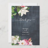 Carte De Remerciements Aquarelle Magnolia Fleurs Mariage Noir Blanc (Devant)