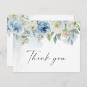 Carte De Remerciements Aquarelle Mariage bleu et blanc (Devant / Derrière)