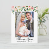 Carte De Remerciements Aquarelle mariage rose bleu photo (Debout devant)