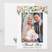 Carte De Remerciements Aquarelle mariage rose bleu photo (Devant / Derrière)