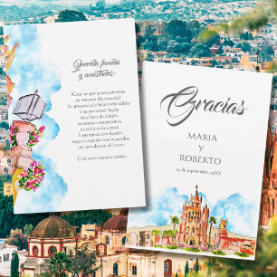Carte De Remerciements Aquarelle Mariage rustique à San Miguel de Allende