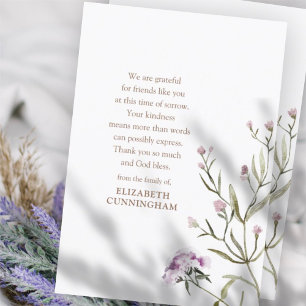 Carte De Remerciements Aquarelle Memorial Floral Botanical Modern Chic