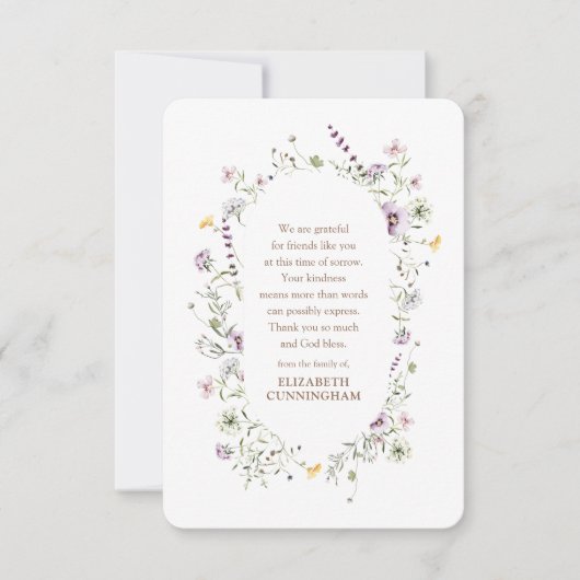 Carte De Remerciements Aquarelle Memorial Floral et Folithe Botaniques (Devant)