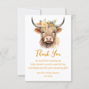 Carte De Remerciements aquarelle mignonne baby shower de veau de vache de