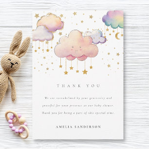 Carte De Remerciements Aquarelle mignonne Cloud Star Baby Girl Douche
