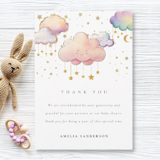 Carte De Remerciements Aquarelle mignonne Cloud Star Baby Girl Douche